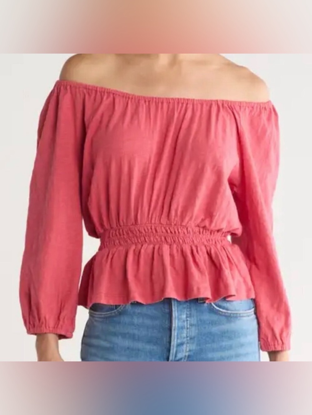 Marine Layer Christiana knit boho top shirt blouse red off shoulder smock new S